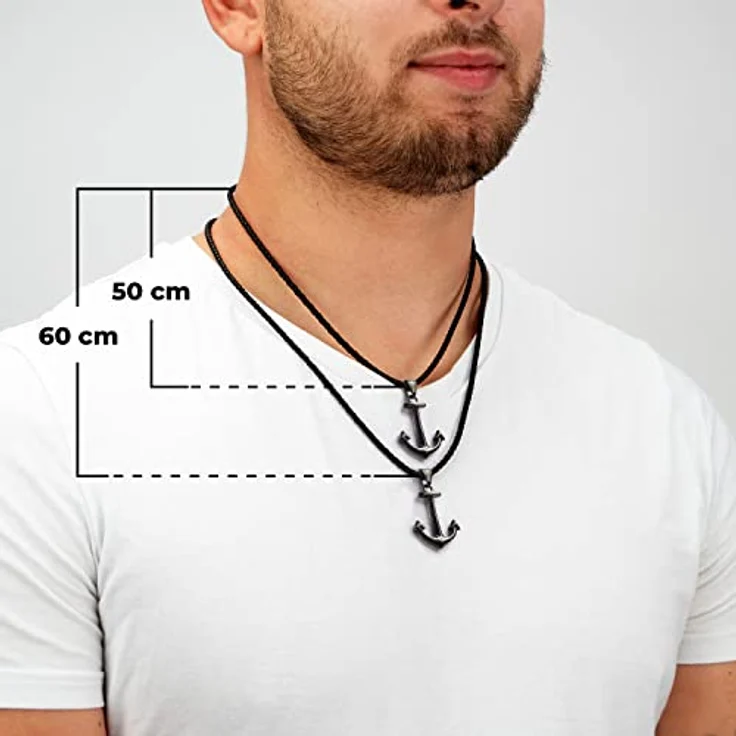 SERASAR Herren Lederkette mit Anker Anhänger, 50cm schwarz, echtes Rindsleder, Schmuckschatulle als Geschenk – Bild 4