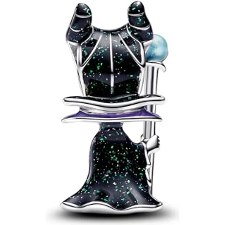 PANDORA Moments Disney Villains Maleficent Charm, Sterling Silber mit Emaille und leuchtendem Zepter, kompatibel mit Moments Armbändern, 793423C01 – Bild 2