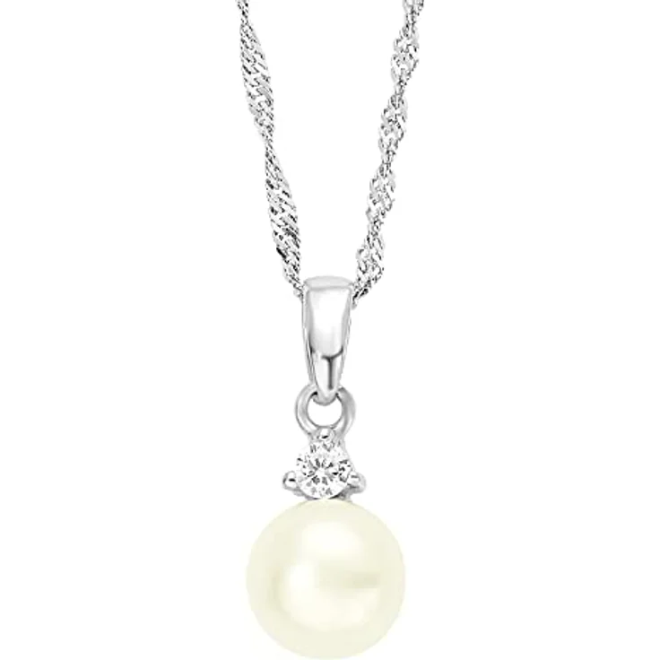 Amor Kette mit Anhänger 925 Sterling Silber, Damen Halsschmuck mit Zirkonia synth. und Süßwasserzuchtperle, 42 cm, in Geschenkschachtel – Bild 1