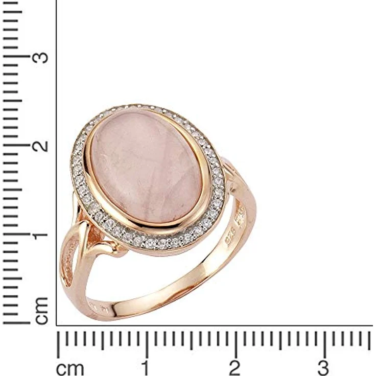 Zeeme Gemstones Damen Ring 925/- Sterling Silber, Cocktail-Ring mit echtem roten Rosenquarz und Zirkonia, rhodiniert – Bild 2