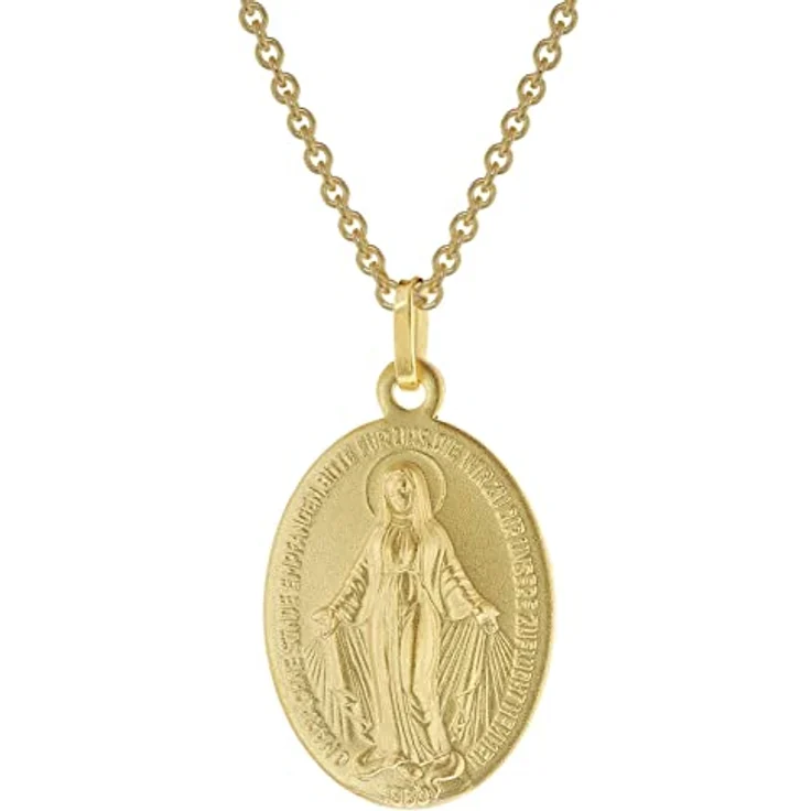 trendor Milagrosa Gold 333/8K Madonna Anhänger mit vergoldeter Silberkette, 40 cm, Halsschmuck mit beidseitiger Reliefprägung und Gebet, Geschenkbox – Bild 1
