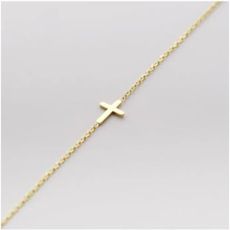 CHRIST Damen-Armband 585er Gelbgold, filigrane Gliederkette mit quer liegendem Kreuz, One Size – Bild 3