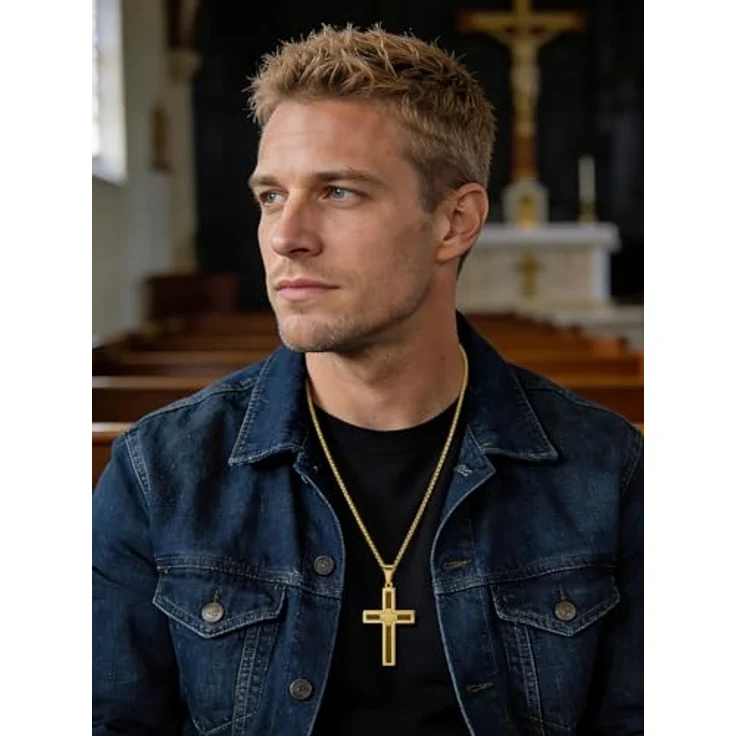 FaithHeart Kreuz Kette, Herren und Damen Edelstahl Venezianierkette mit Kreuz Anhänger, 55 cm lang in Gold, wasserdicht und hypoallergen – Bild 4