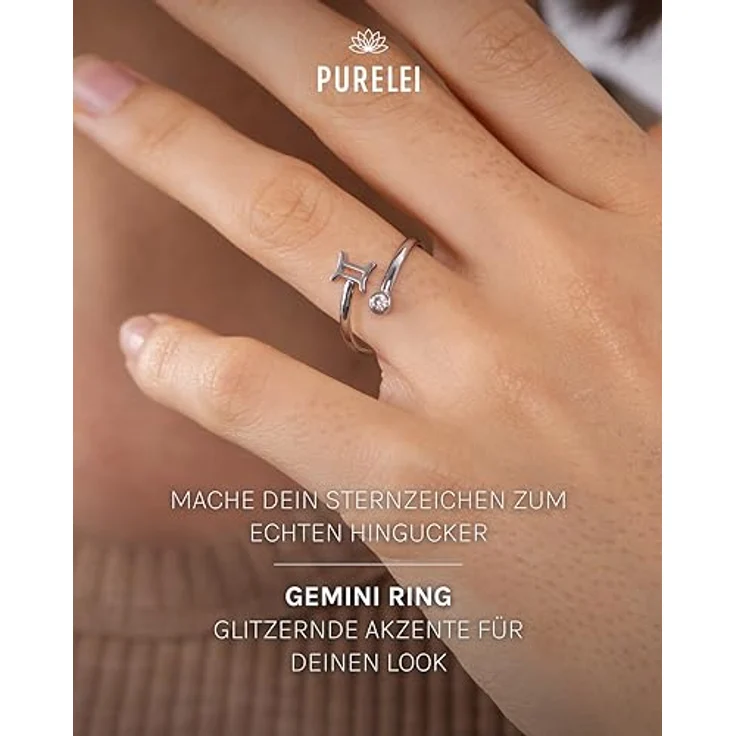 Purelei® Sternzeichen Ring Zwilling, Wasserfester Damenring aus hochwertigem Edelstahl, verstellbar von Größe 50 bis 60, Silber – Bild 2