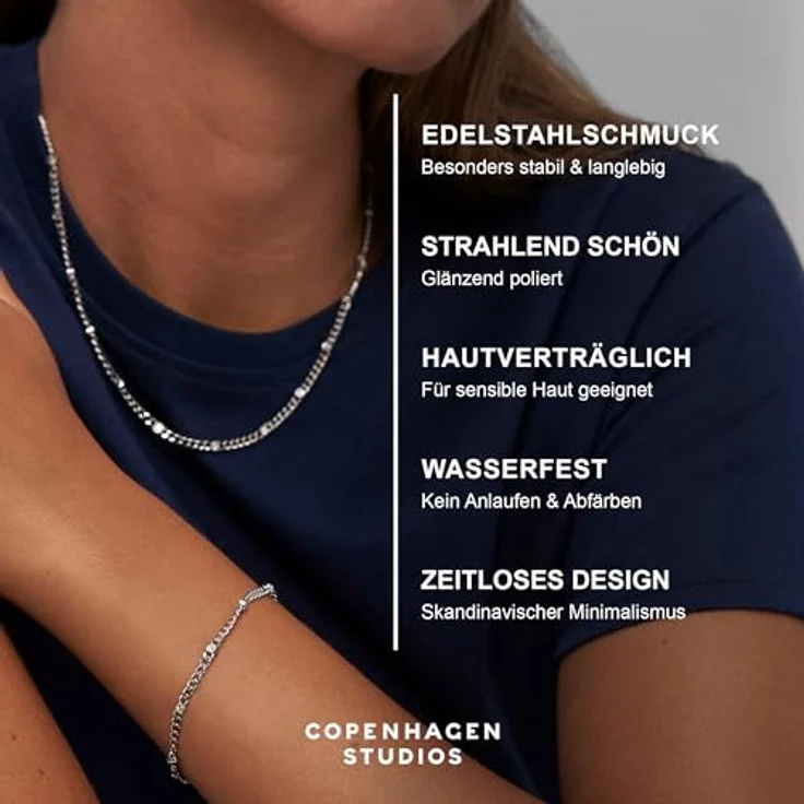 Copenhagen STUDIOS Glittery Armband, silber, Damenarmband aus poliertem Edelstahl mit Strasssteinen, verstellbare Länge (17-21 cm), wasserfest – Bild 3