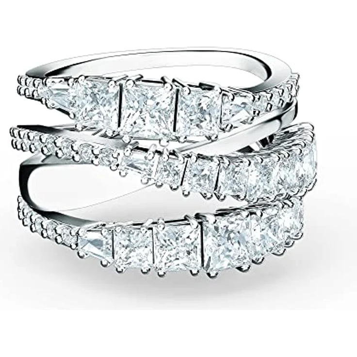 Swarovski Hyperbola Wrap Ring, Damenring mit weißen facettierten Elementen in Rund-, Quadrat- und Baguette-Schliff, rhodiniert – Bild 1