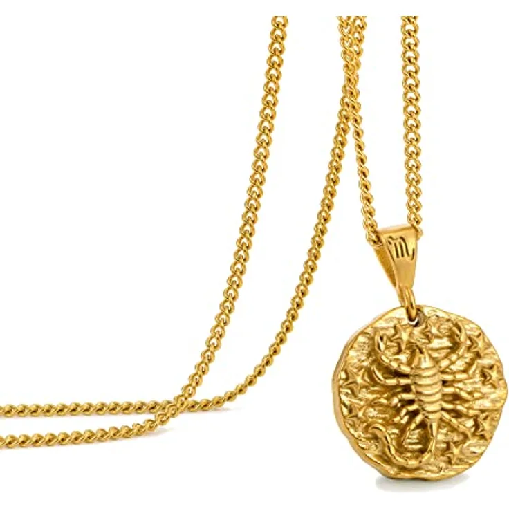 Speroto Sternzeichen Halskette für Herren - Edelstahl Anhänger Skorpion, Gold, 50 cm verstellbar, stilvolles Design