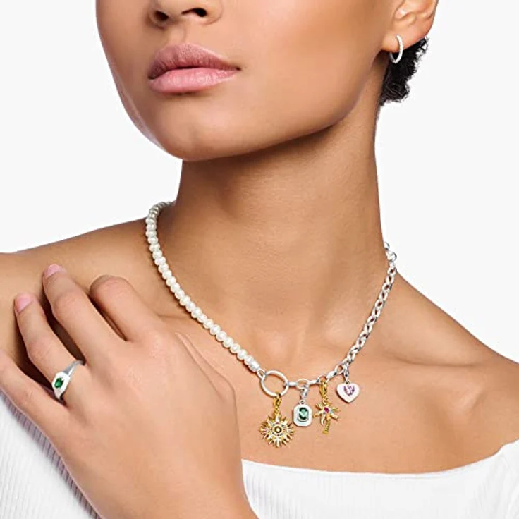 THOMAS SABO Charm-Anhänger mit grünem Stein, 925er Sterlingsilber, Kaltemail, Karabinerhaken – Bild 3