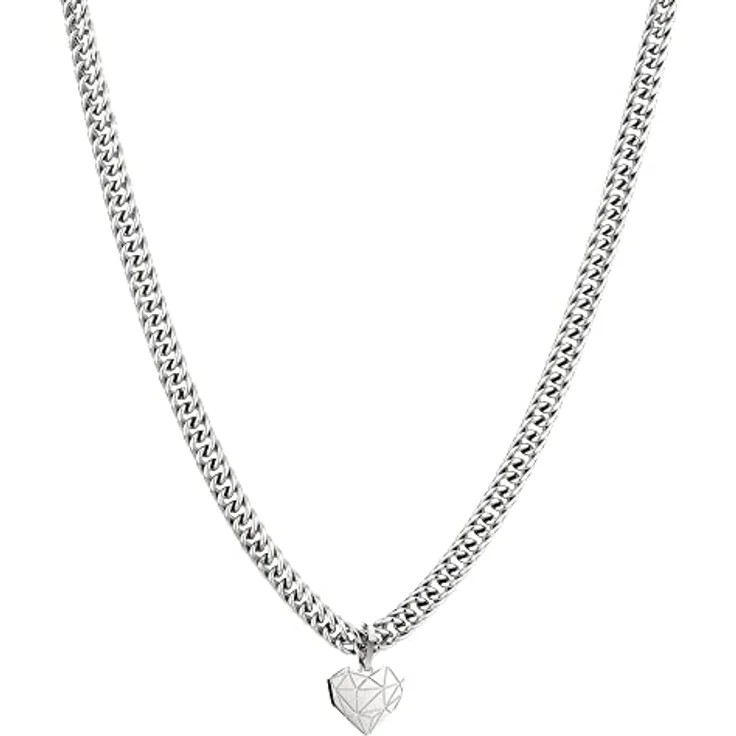 LIEBESKIND Halskette Broken Heart, Edelstahl mit grafischem Herzanhänger und Panzerkette, 45 cm, Karabinerverschluss – Bild 1