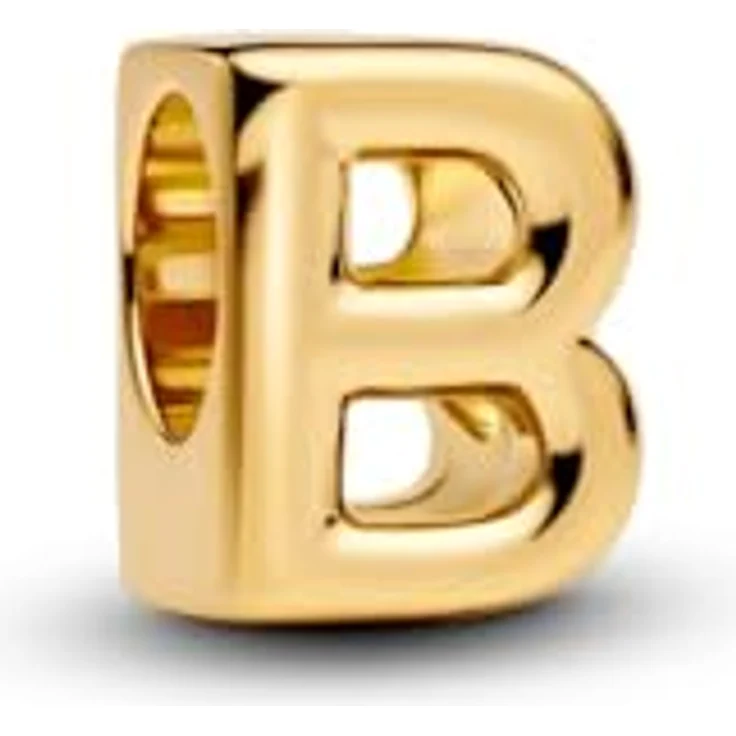 PANDORA Buchstabe B Alphabet-Mini-Charm, Sterling Silber mit 14 Karat Vergoldung, kompatibel mit Moments, Maße: 6,2 x 8,1 x 6,4 mm – Bild 1