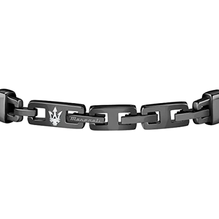 Maserati Jewels Herren Armband aus Stahl, recyceltes Leder, IP Schwarz, 225 cm mit Clip-Verschluss, Originalverpackung – Bild 3