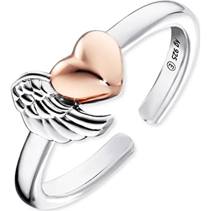 Engelsrufer Damen Ring, rosévergoldet aus Sterling Silber mit Flügel und Herz, größenverstellbar, nickelfrei, Symbol für Liebe und Schutz – Bild 2