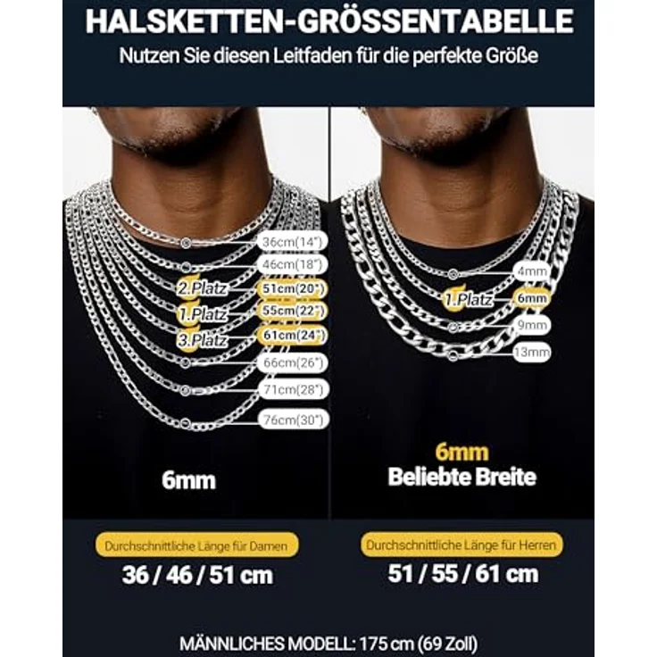 PROSTEEL Herren Figaro Halskette, Edelstahl, 6mm breit, 55cm lang, Silber, urbaner Schmuck für Männer – Bild 5
