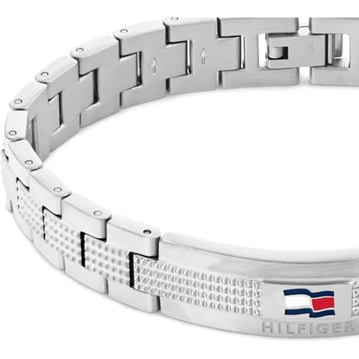 Tommy Hilfiger Jewelry Gliederarmband für Herren aus Edelstahl, 19 cm, schwarz oder silber mit Faltverschluss und Flaggenlogo – Bild 2