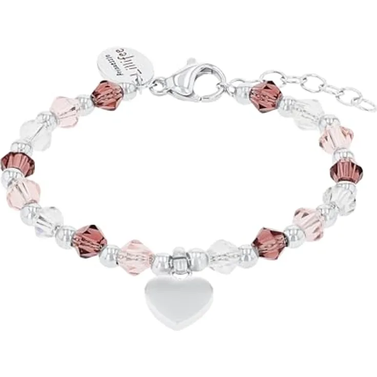 Prinzessin Lillifee Armband Edelstahl, Kinder Armschmuck mit bunten Glas-Steinen, 12+2 cm, Silber, Herz-Motiv, in Geschenkbox, 2034005
