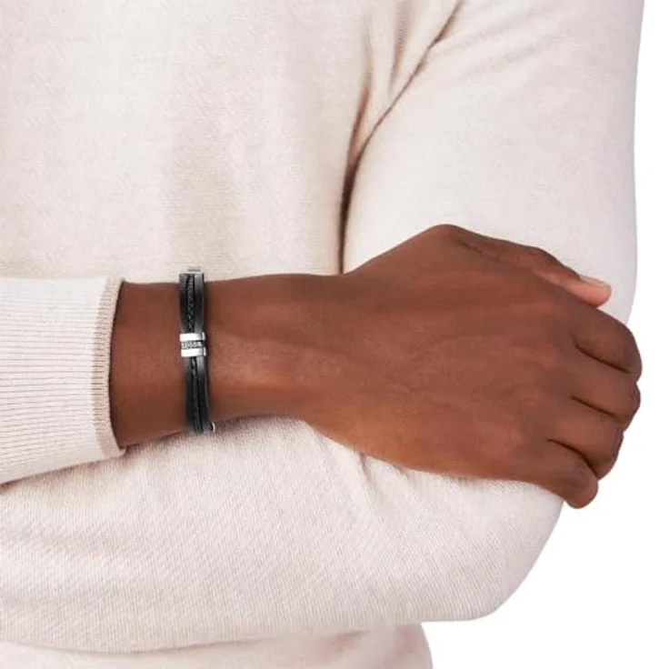 FOSSIL Herrenarmband aus Leder, Schwarz, mit Faltverschluss, Länge 180 mm und 195 mm – Bild 2