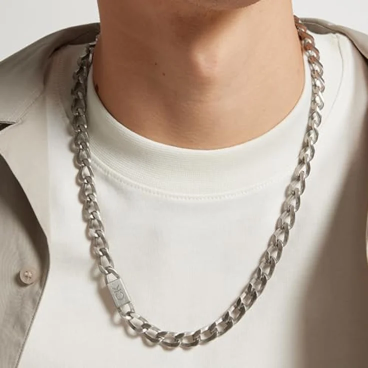 Calvin Klein Gliederhalskette für Herren, Edelstahl gebürstet, 61 cm mit graviertem Logo und Karabinerverschluss - Kollektion OUTLOOK, Art. 35000251 – Bild 4