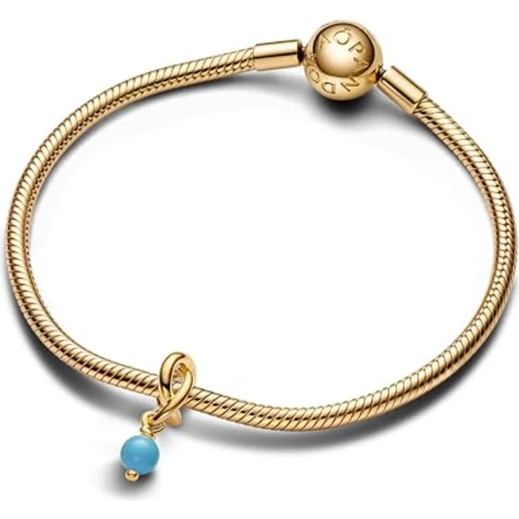 PANDORA Moments Türkisblauer Ewigkeitskreis Charm-Anhänger aus Sterling Silber mit vergoldeter Metalllegierung und künstlichem Kristall, kompatibel mit Moments Armbändern, 763462C12 – Bild 2