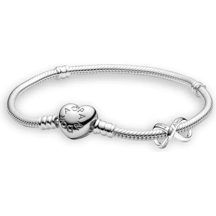 PANDORA Damen-Armband Starter-Set 925 Sterlingsilber, Silberschlangenkette mit Unendlichkeits-Charm und Gravur „Family“, 18 cm – Bild 1