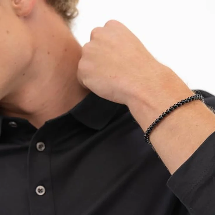 HUGO BOSS Herren-Armband mit Onyxperlen und Edelstahlverschluss, 190 mm Länge, schwarz – Bild 3