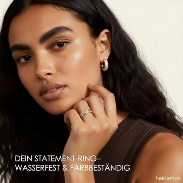 Heideman Trini Damenring, Gold farbend matt, Edelstahl Rollring mit Zirkonia, 3er Set – Bild 3