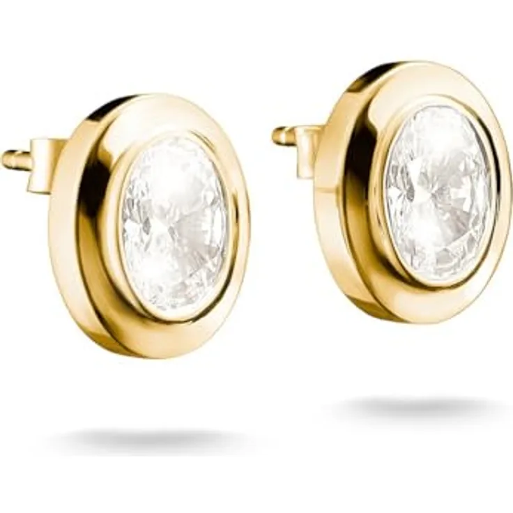 Thomas Sabo Damen-Ohrstecker, Gold, 925er Silber mit ovalem Zirkonia, sicherer Steckverschluss