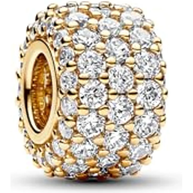 PANDORA Moments Funkelndes Dreireihiges Pavé-Charm aus Sterling Silber mit vergoldeter Metalllegierung und 85 Zirkonia, kompatibel mit Moments Armbändern, 762820C01 – Bild 1