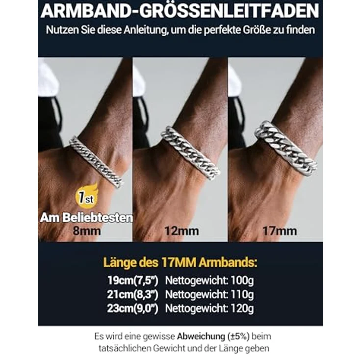 PROSTEEL Herren Armband Edelstahl Panzerkette 21 cm, 17 mm breit, silber, langlebig und korrosionsbeständig – Bild 3