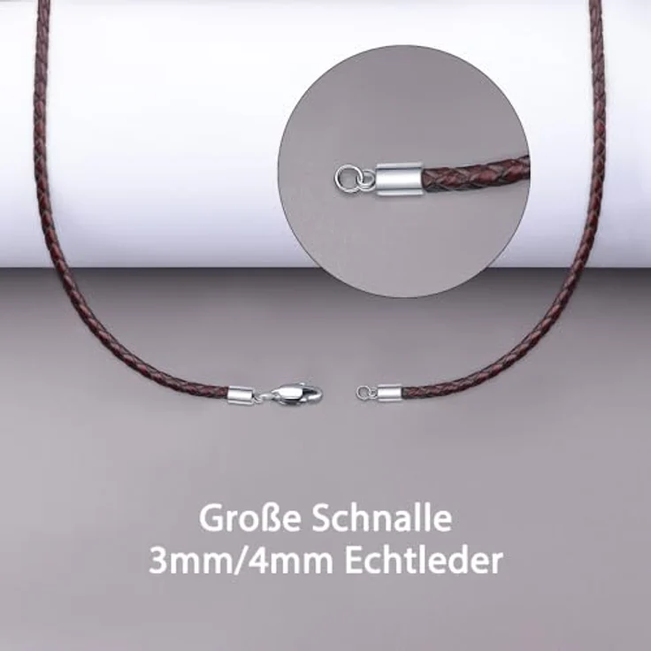 Viwind Geflochtene Lederkette, Kunstleder 3mm breit, Edelstahlverschluss, Unisex, Retro Brown, 55cm, ideal für Anhänger – Bild 2
