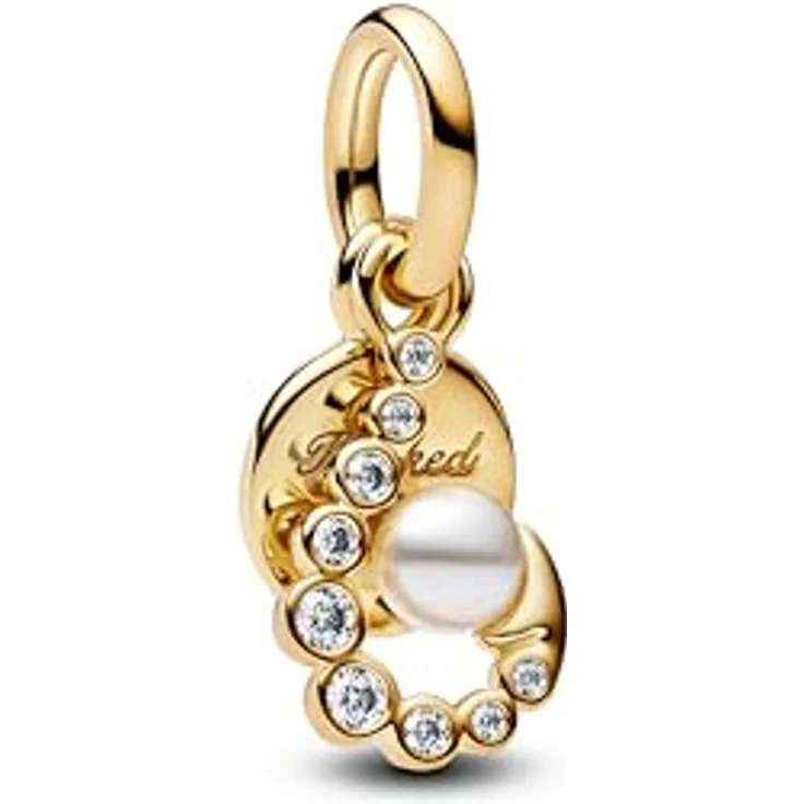 Pandora Moments Sonnenaufgang Medaillon Charm, 14 Karat vergoldetes Sterling Silber mit Zirkonia und Kunstperle, kompatibel mit ME und Moments Anhängern, 763891C01 – Bild 2