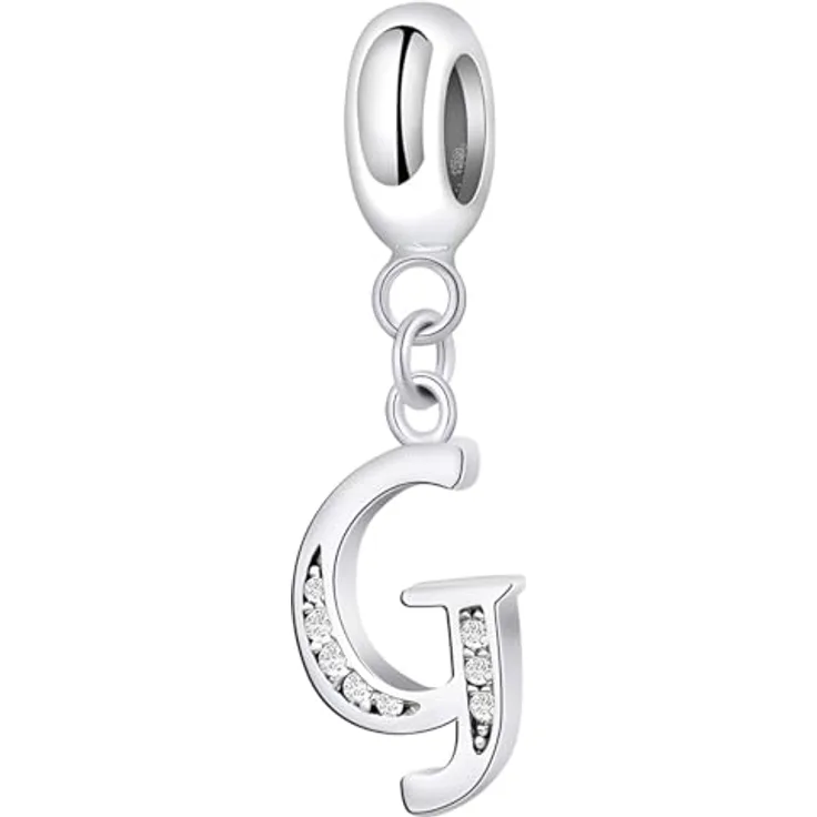 XWN Buchstabe Charm Anhänger Alphabet A-Z, 925 Sterling Silber mit Zirkon, Kompatibel mit Pandora Armbändern und Halsketten