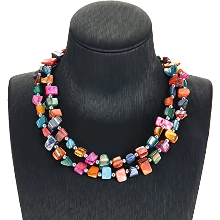 Bulinlin Boho Bunte Perlenkette Damen Muschelkette, 43 cm + 7 cm verstellbar, Handgefertigt aus natürlichen Muscheln, Strand Sommer Choker für Frauen und Mädchen (Colorful) – Bild 2