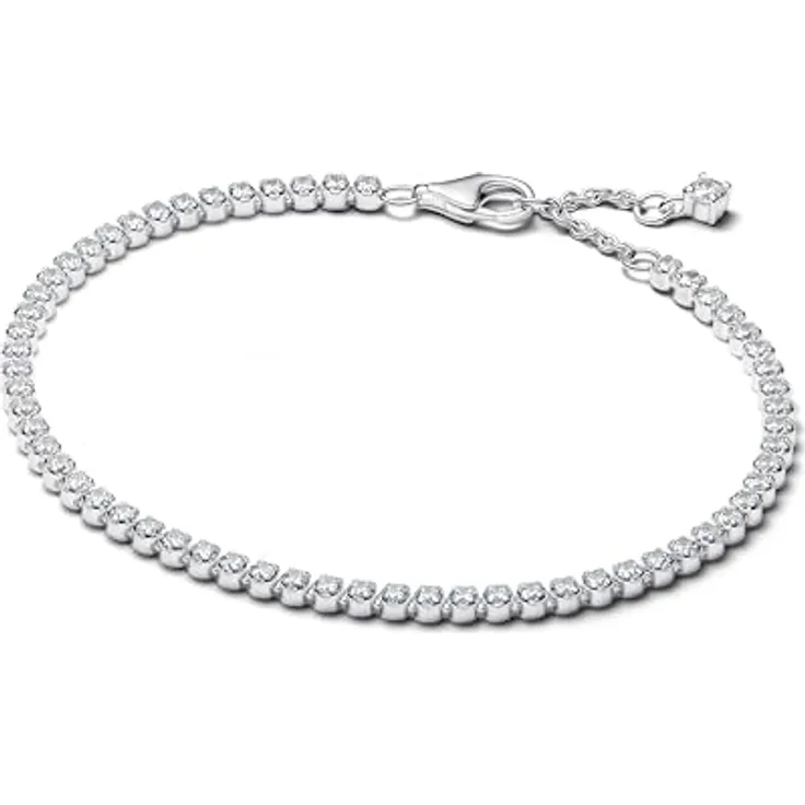 PANDORA Timeless Funkelndes Tennisarmband aus Sterling-Silber mit Zirkonia, 18 cm, Handgefertigt