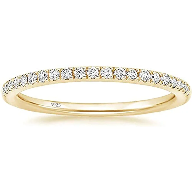 Lisandra Scott Eternity Ring Silber 925, Damenring mit Zirkonia Kristall, schmal, in Gold, Größe 52