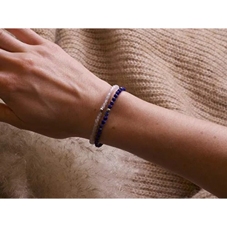 BERGERLIN Lapislazuli Armband mit 925 Sterling Silberperle, facettiert, Größe M, echtes Natursteinarmband – Bild 5