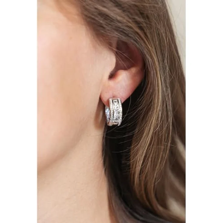 Celesta Klappcreole Damen Ohrringe 925/- Sterling Silber, 1,9cm, glänzend mit 80 Zirkoniasteinen, silbergrau – Bild 3