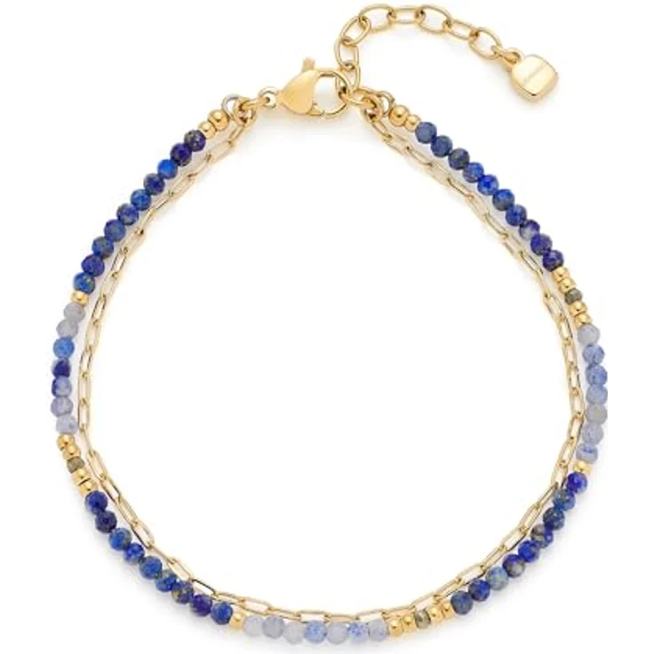 JEWELS BY LEONARDO Armband Ciao Rose, doppelreihiger Arm-Schmuck aus goldfarbenem Edelstahl mit blauen Steinperlen, 18-20,5 cm – Bild 1