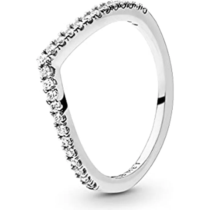PANDORA Funkelnder Wishbone Ring aus Sterling-Silber mit Cubic Zirkonia, Größe 50, kompatibel mit Pandora Moments Kollektion