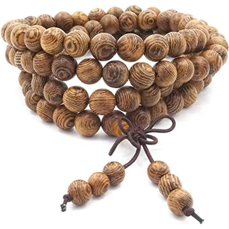 Thajaling 108 Gebetskette Mala Armband, Naturholz, tibetisch-buddhistische Meditation Halskette, handgefertigt mit 8 mm Perlen, 86 cm lang, vielseitig einsetzbar