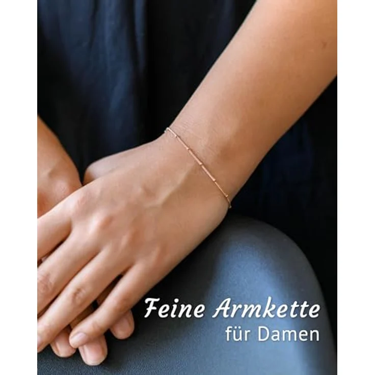 Materia Damen Armband SA-80-Rose, Rosegold Armkette aus 925 Sterling Silber mit feinen Kugeln, längenverstellbar 17-20cm, filigran und wasserfest – Bild 2