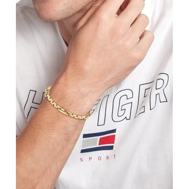 Tommy Hilfiger Jewelry Gliederarmband für Herren, Edelstahl mit Gelbgold-Beschichtung, 190 mm, 3D-Flaggendetail, Karabinerschnalle – Bild 2