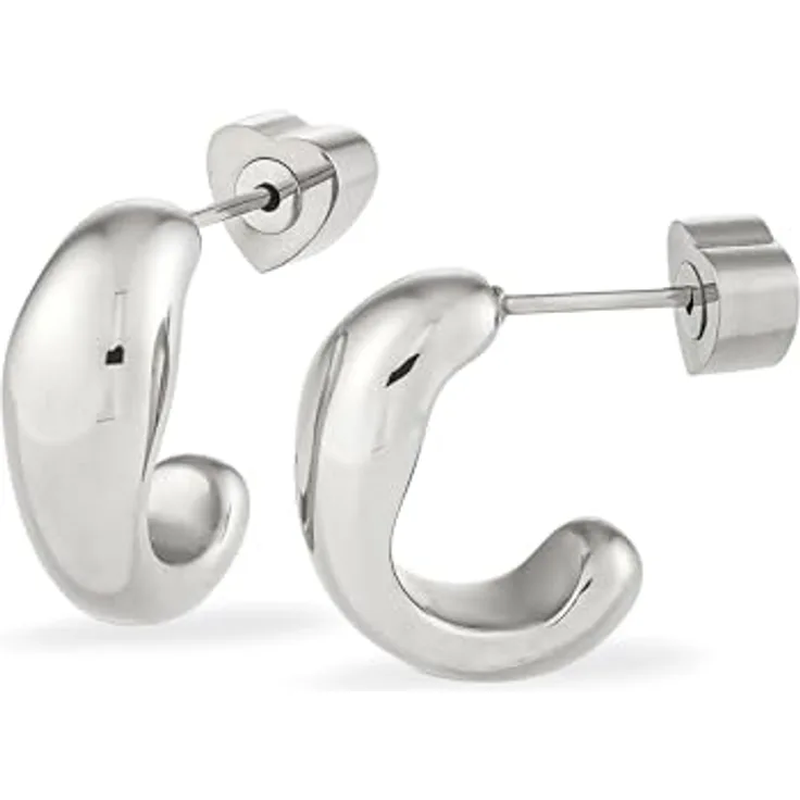 COPENHAGEN STUDIOS Organics Studs, Damen-Ohrstecker aus poliertem Edelstahl, Silber, wasserfest & hautfreundlich, 17 mm