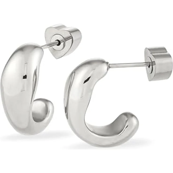 COPENHAGEN STUDIOS Organics Studs, Damen-Ohrstecker aus poliertem Edelstahl, Silber, wasserfest & hautfreundlich, 17 mm – Bild 1