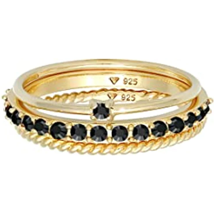Elli Damenring Stapel Set Elegant Solitär gedreht mit schwarzen Kristallen, 925 Sterling Silber – Bild 2