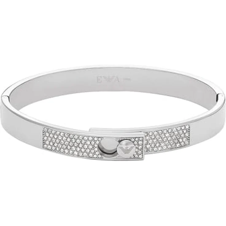 Emporio Armani Damenarmreif EGS3088040, Edelstahl mit Glassteinen, Silber, poliert, Clip-On Verschluss – Bild 1