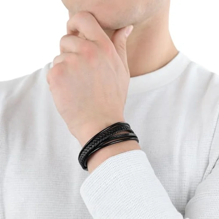 s.Oliver Herren Leder-Armband, Edelstahl IP schwarz, 2 cm breit, verstellbar von 21,5 cm auf 20 cm – Bild 3