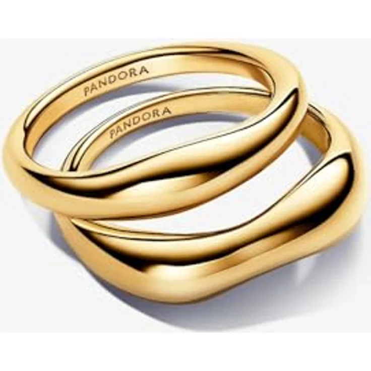 PANDORA Essence Organisch Geformte Stacking-Ringe, Sterling Silber mit vergoldeter Metalllegierung, Größe 54, Set aus 2 Ringen – Bild 3