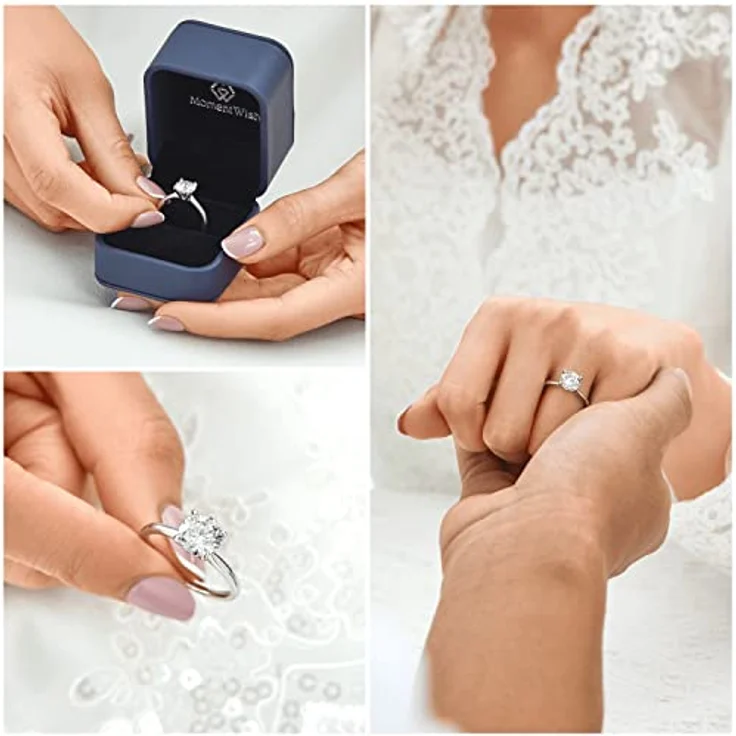 MomentWish Verlobungsring Damen 1 Karat Solitär Moissanite D Farbe VVS1 925 Sterling Silber mit Geschenkbox, Größe 62 – Bild 2