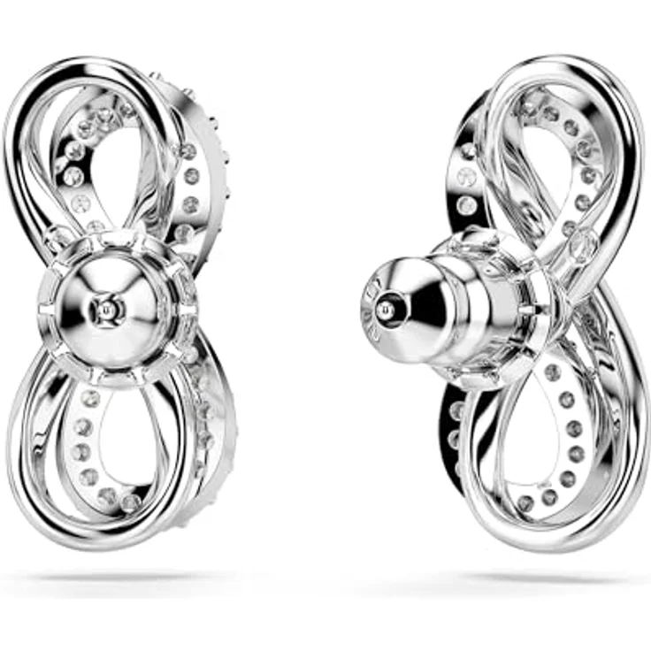 Swarovski Hyperbola Ohrstecker, Rhodinierte Ohrringe mit Unendlichkeitsmotiv und Swarovski Kristallen, Weiß – Bild 4