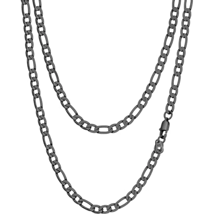 PROSTEEL Herren Halskette Figaro Kette, Edelstahl Schwarz, Breite 6mm, Länge 56cm, eleganter Schmuck für Männer – Bild 1